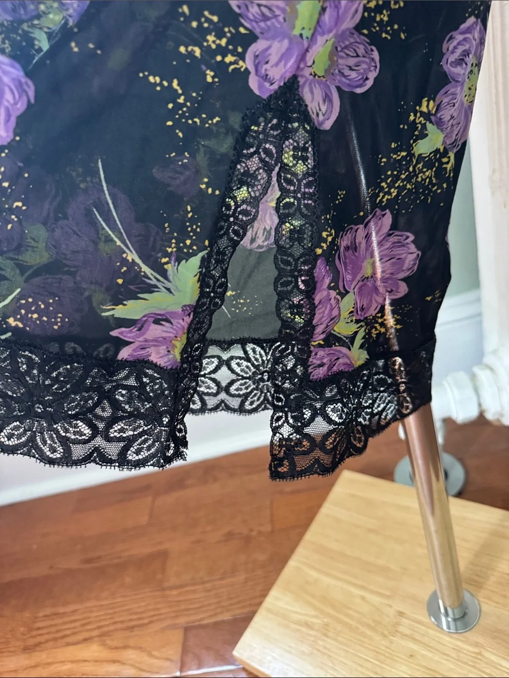 Vintage Black Slip Dress with Purple Floral Print - Picture 4 of 10